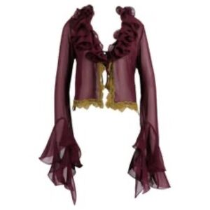 Vaillant Sheer Ruffled Maroon Bolero with Gold Trim